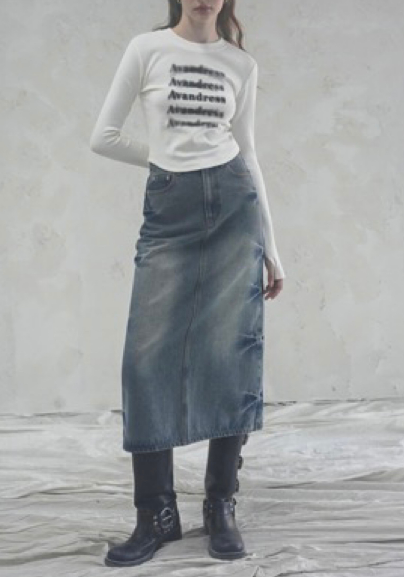AVANDRESS★韓国★人気★Pinch Long Denim Skirt - 2COL Designer fashion, Seoul-fully created | W Concept