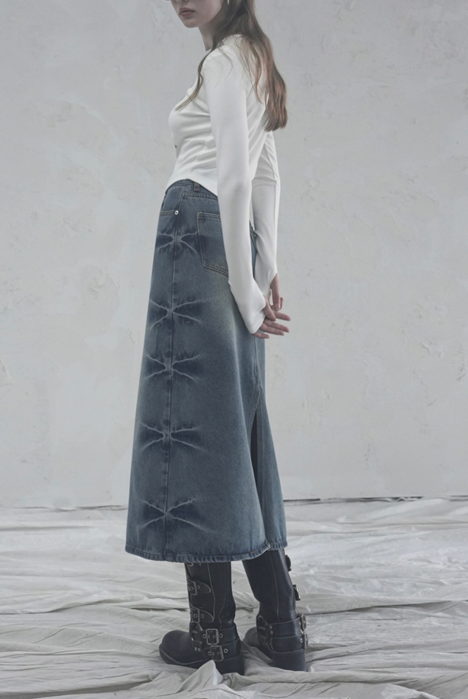 スカート AVANDRESS Pinch Long Denim Skirt 2COL AD43SK52 AVANDRESS☆韓国☆人気☆Pinch Long Denim Skirt - 2COL