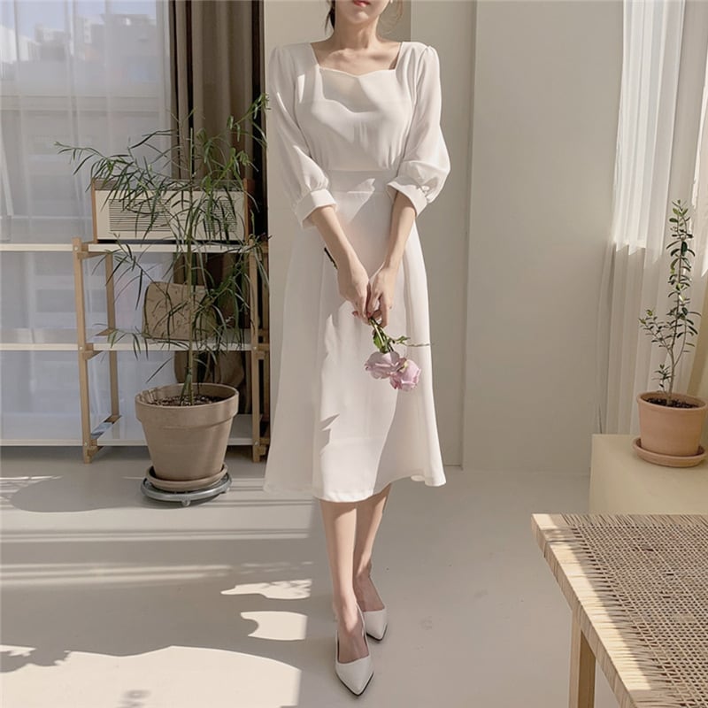 ワンピース 上着 人気 おすすめ おしゃれ お洒落 激安 安い プチプラ 長袖 ロング スクエアネック タイト 透け フレア とろみ 膝丈 無地 リボン 可愛い かわいい 韓国 シンプル l