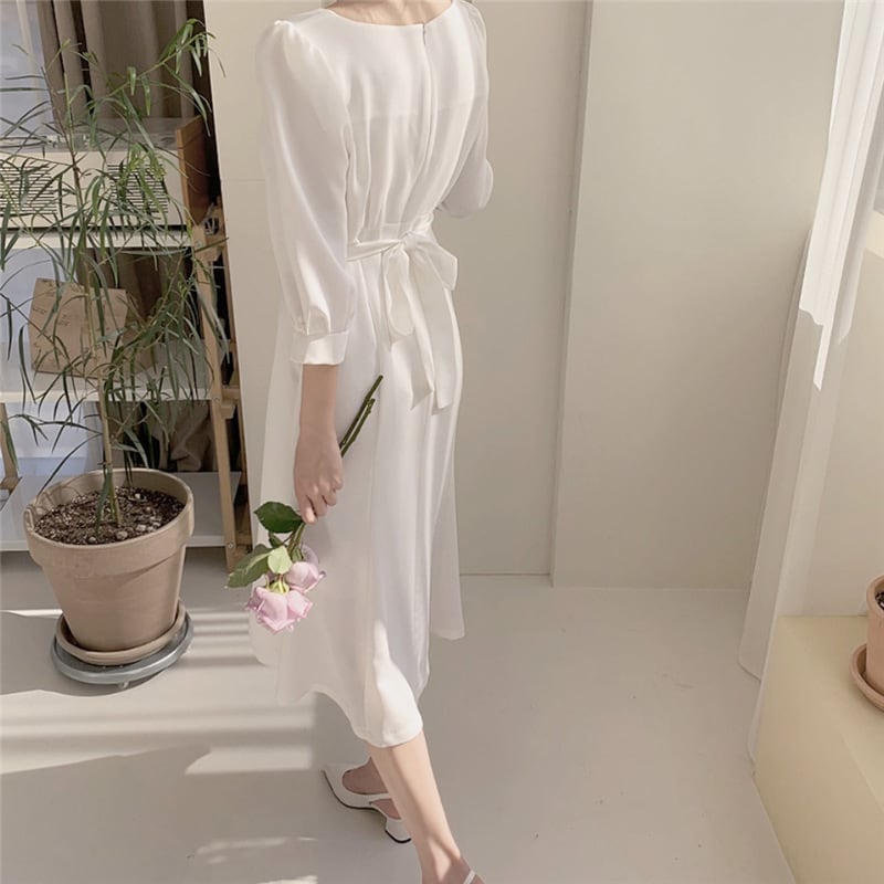 ワンピース 上着 人気 おすすめ おしゃれ お洒落 激安 安い プチプラ 長袖 ロング スクエアネック タイト 透け フレア とろみ 膝丈 無地 リボン 可愛い かわいい 韓国 シンプル l