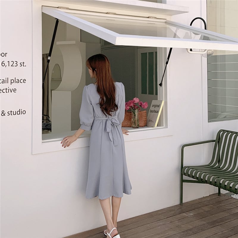 ワンピース 上着 人気 おすすめ おしゃれ お洒落 激安 安い プチプラ 長袖 ロング スクエアネック タイト 透け フレア とろみ 膝丈 無地 リボン 可愛い かわいい 韓国 シンプル l