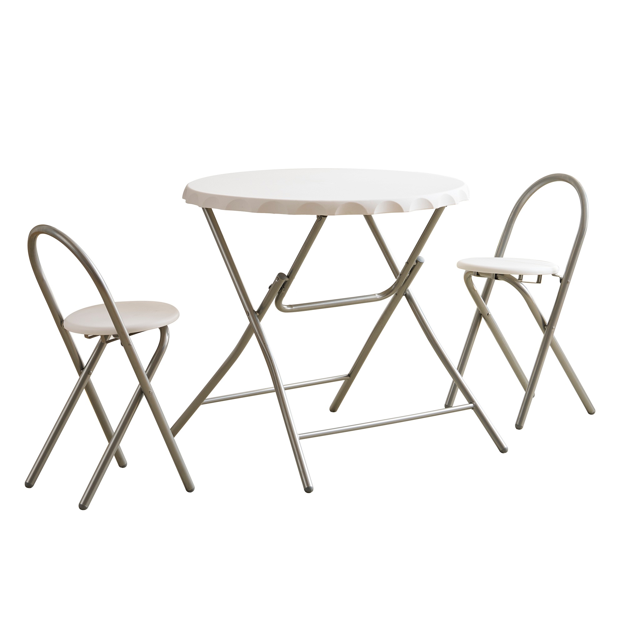 【国内出荷 - 3日配達】ダイニングセット 2人用 3点セット 折りたたみ 丸 テーブル 直径80.5cm カフェテーブルセット おしゃれ コンパクト 完成品 円形 円卓 ボトルキャップの形状2人掛け