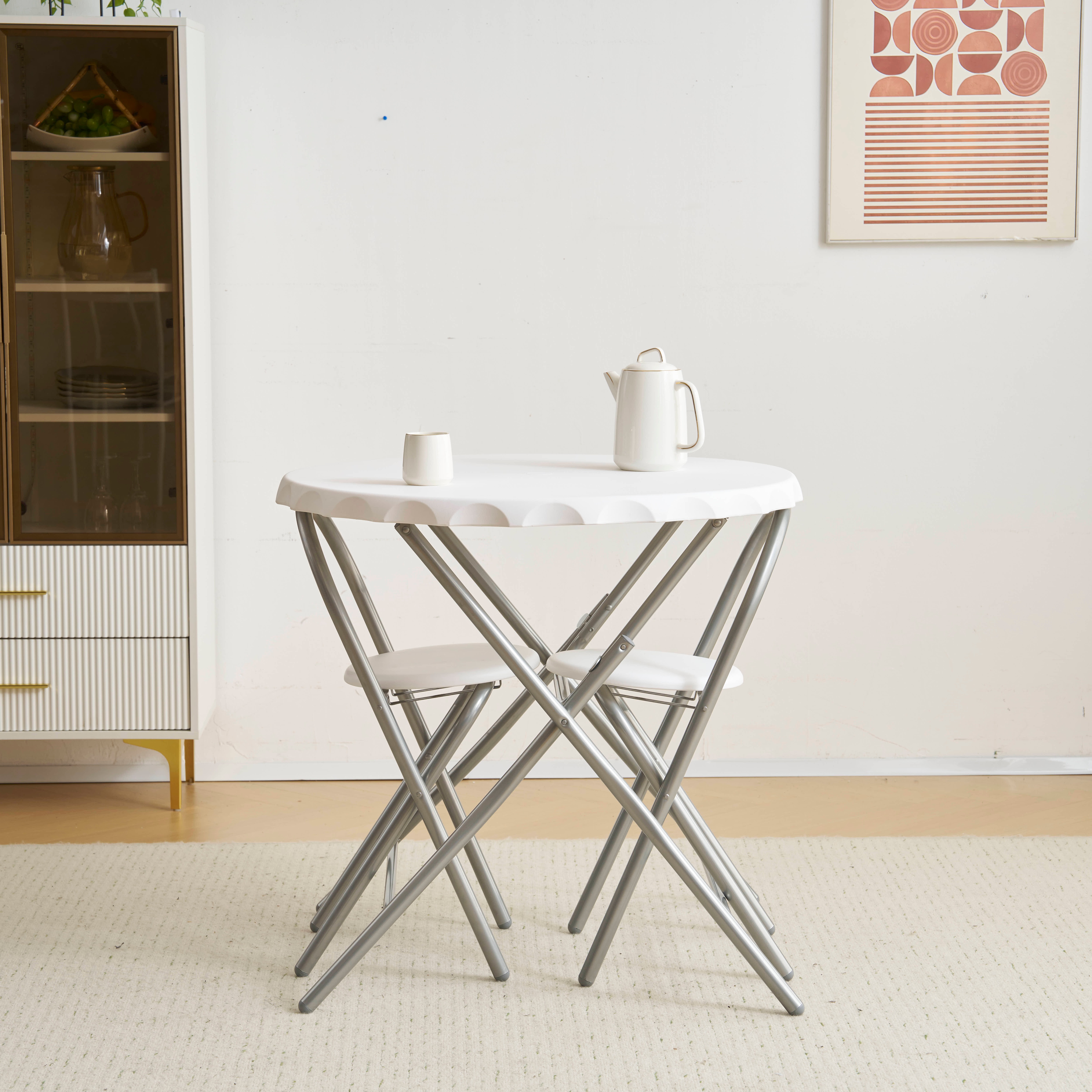 【国内出荷 - 3日配達】ダイニングセット 2人用 3点セット 折りたたみ 丸 テーブル 直径80.5cm カフェテーブルセット おしゃれ コンパクト 完成品 円形 円卓 ボトルキャップの形状2人掛け