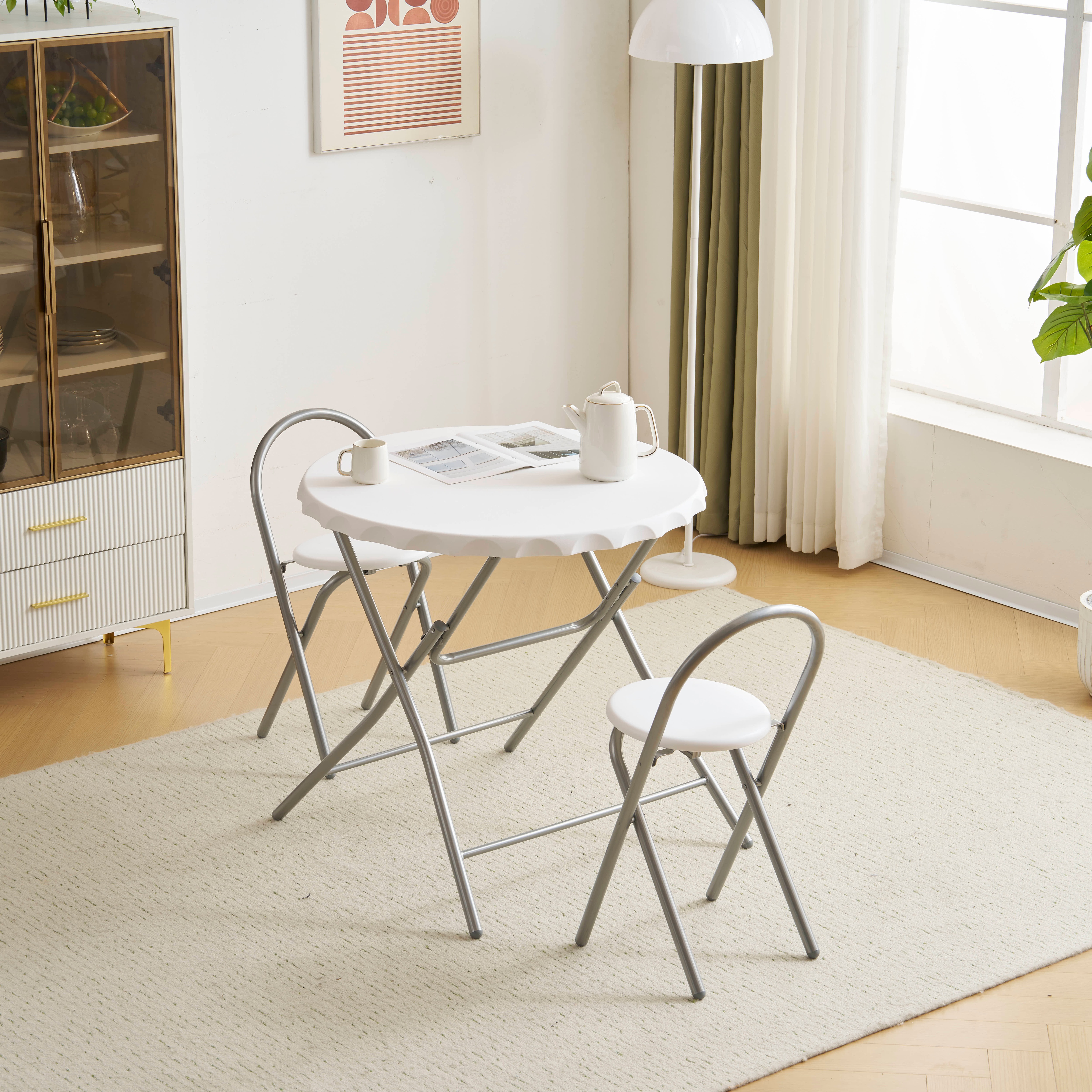 【国内出荷 - 3日配達】ダイニングセット 2人用 3点セット 折りたたみ 丸 テーブル 直径80.5cm カフェテーブルセット おしゃれ コンパクト 完成品 円形 円卓 ボトルキャップの形状2人掛け