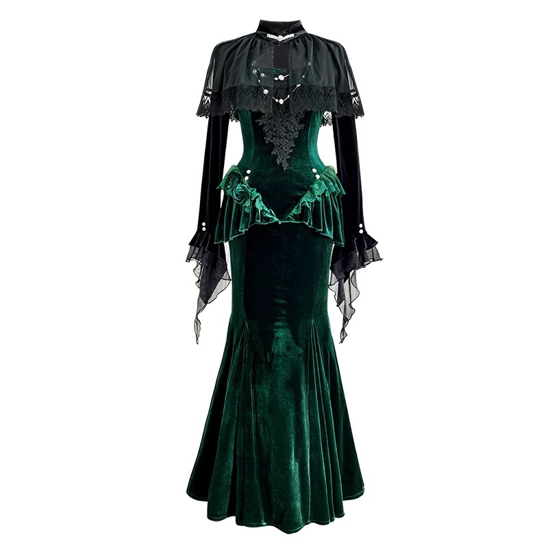 【フルセット】幽暗森林lolitaベルベット魚尾スカートワンピースロリータドレス 【フルセット】幽暗森林lolitaベルベット魚尾スカートワンピースロリータドレス