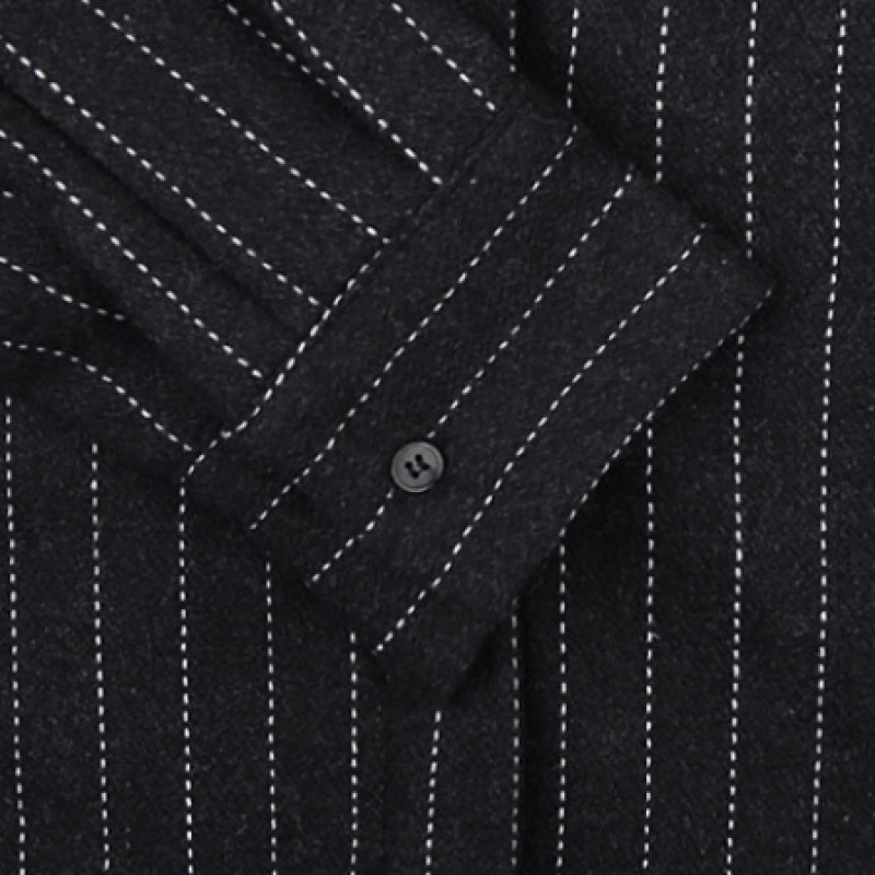 アムールモイエストライプベルト付きシャツチャコール amr1735