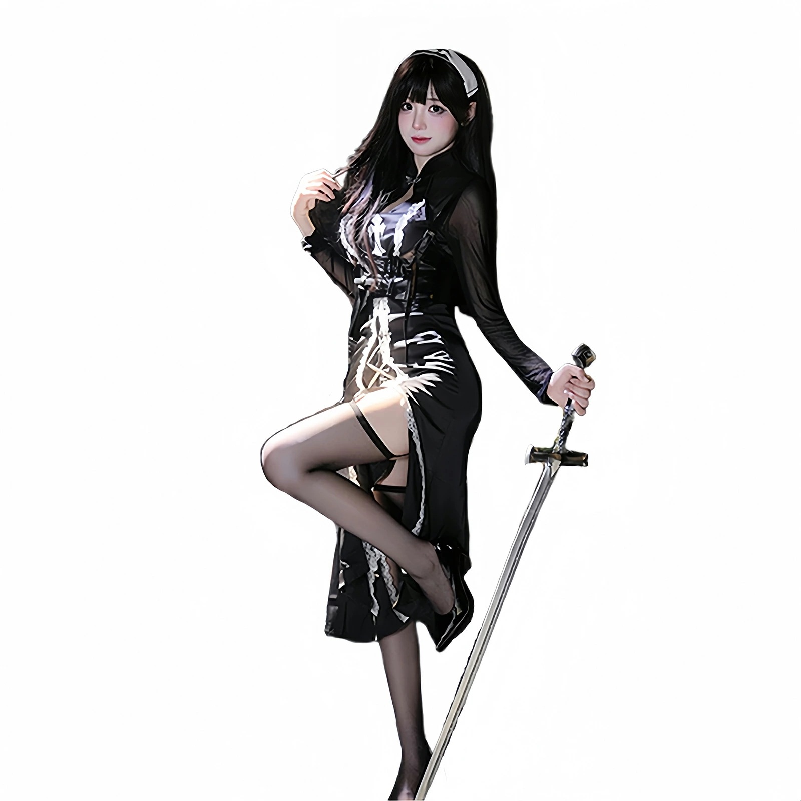 【予約】 修道女コスチューム3点セット セクシーシスター衣装(ドレス+ヴェール+ベルト)ハロウィン コスプレ メイド ランジェリー風 かわいい ブラック 女性用 衣装セット レディースワンサイズ 【予約】 修道女コスチューム3点セット セクシーシスター衣装(ドレス+ヴェール+ベルト)ハロウィン コスプレ メイド ランジェリー風 かわいい ブラック 女性用 衣装セット レディースワンサイズ