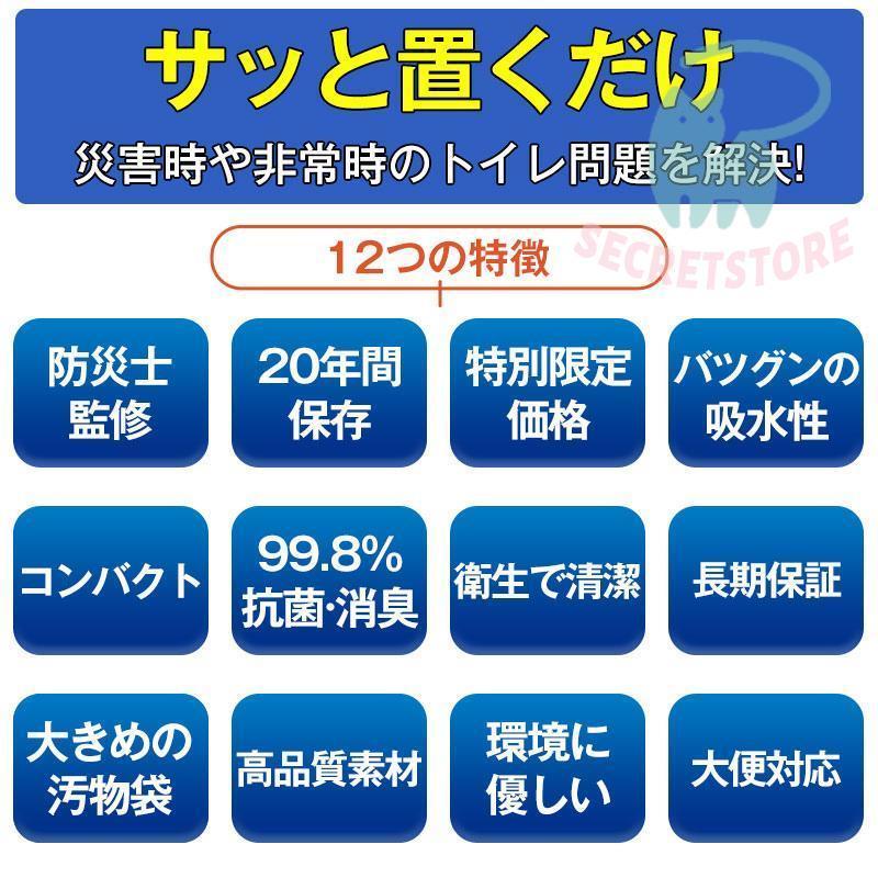 簡易トイレ 非常用トイレセット 凝固剤 180回分 携帯トイレ 小便 大便 抗菌 消臭 防災グッズ 防災セット 災害用 登山 断水 汚物袋 渋滞 介護