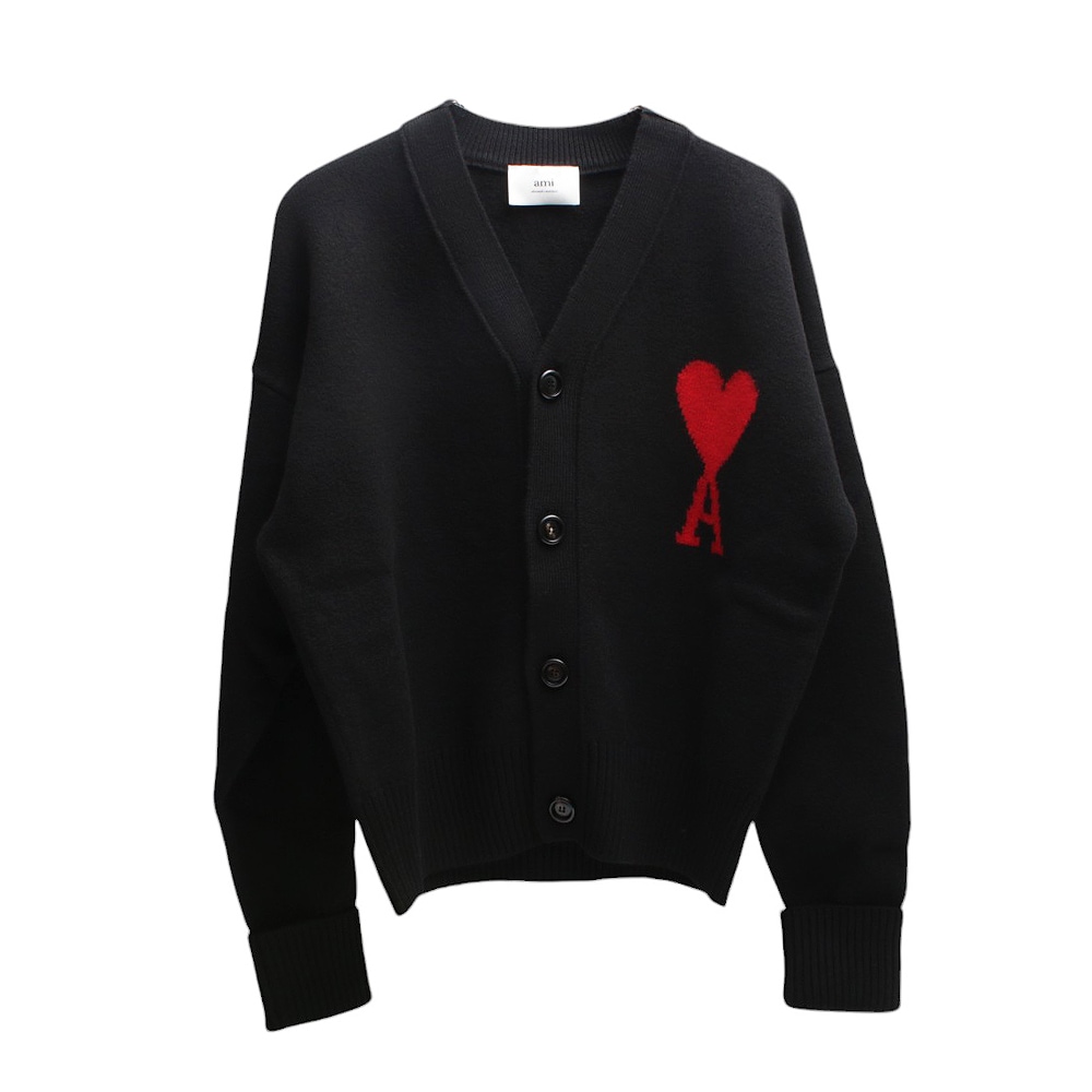 アミパリス AMI PARIS ニット カーディガン BFUKC002 AMI DE COEUR CARDIGAN ブラック ウール ハートロゴ 018 S M L XL メンズ レディス 秋冬 アミパリス AMI PARIS ニット カーディガン BFUKC002 AMI DE COEUR CARDIGAN ブラック ウール ハートロゴ 018 S M L XL メンズ レディス 秋冬
