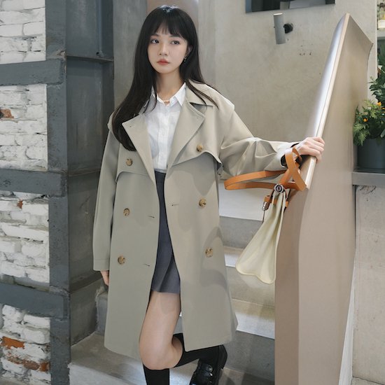 【取寄：納期2週間】ダブルブレストコート レディース アウター ジャケット コート ダブルボタン テーラード 長袖 韓国風 おしゃれ 春秋 デート エレガント シック ダブルブレストコート レディース