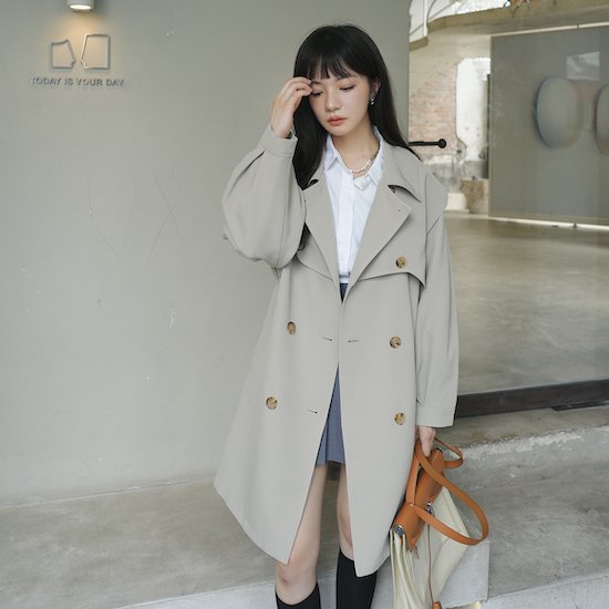 【取寄：納期2週間】ダブルブレストコート レディース アウター ジャケット コート ダブルボタン テーラード 長袖 韓国風 おしゃれ 春秋 デート エレガント シック ダブルブレストコート レディース