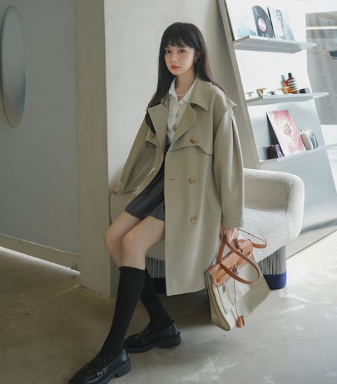 【取寄：納期2週間】ダブルブレストコート レディース アウター ジャケット コート ダブルボタン テーラード 長袖 韓国風 おしゃれ 春秋 デート エレガント シック ダブルブレストコート レディース