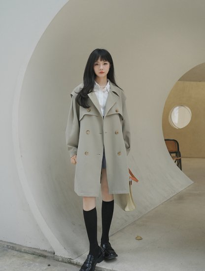 【取寄：納期2週間】ダブルブレストコート レディース アウター ジャケット コート ダブルボタン テーラード 長袖 韓国風 おしゃれ 春秋 デート エレガント シック ダブルブレストコート レディース