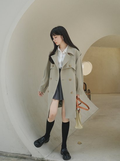 【取寄：納期2週間】ダブルブレストコート レディース アウター ジャケット コート ダブルボタン テーラード 長袖 韓国風 おしゃれ 春秋 デート エレガント シック ダブルブレストコート レディース