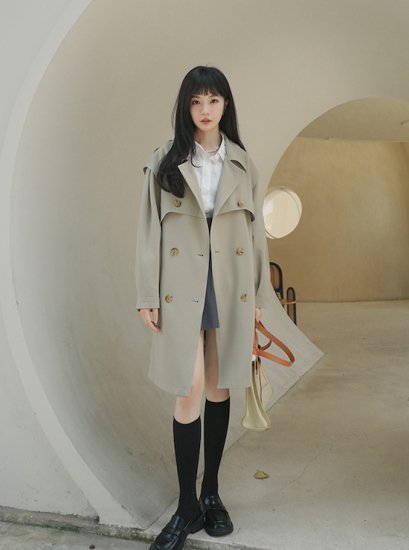 【取寄：納期2週間】ダブルブレストコート レディース アウター ジャケット コート ダブルボタン テーラード 長袖 韓国風 おしゃれ 春秋 デート エレガント シック ダブルブレストコート レディース