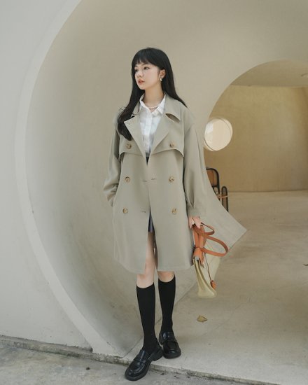 【取寄：納期2週間】ダブルブレストコート レディース アウター ジャケット コート ダブルボタン テーラード 長袖 韓国風 おしゃれ 春秋 デート エレガント シック ダブルブレストコート レディース