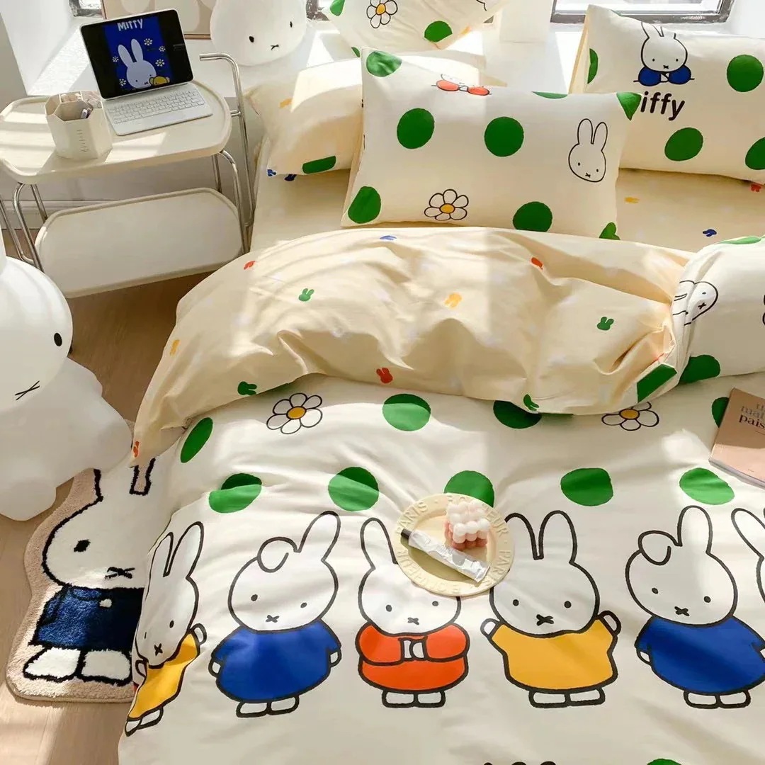 ミッフィー 布団カバーグリーン水玉ミッフィーバニー4点コットンドミトリーベッドシーツキルトセットセット1.5mボックスシーツ ミッフィー 布団カバーグリーン水玉ミッフィーバニー4点コットンドミトリーベッドシーツキルトセットセット1.5mボックスシーツ