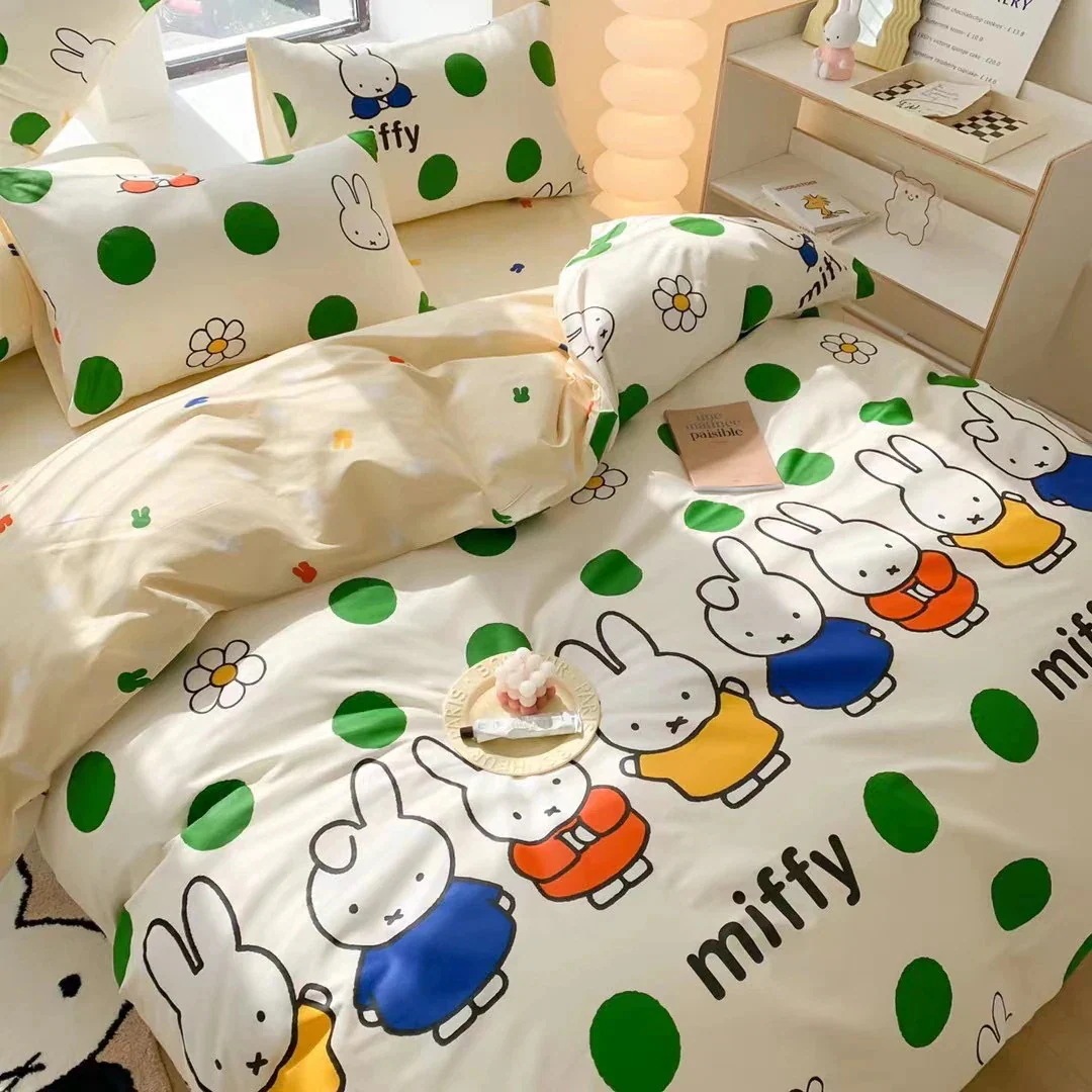 ミッフィー 布団カバーグリーン水玉ミッフィーバニー4点コットンドミトリーベッドシーツキルトセットセット1.5mボックスシーツ ミッフィー 布団カバーグリーン水玉ミッフィーバニー4点コットンドミトリーベッドシーツキルトセットセット1.5mボックスシーツ