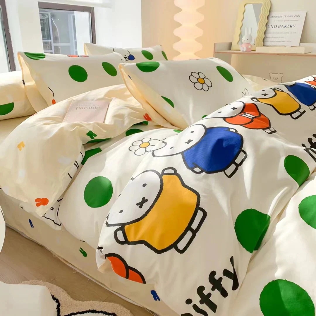 ミッフィー 布団カバーグリーン水玉ミッフィーバニー4点コットンドミトリーベッドシーツキルトセットセット1.5mボックスシーツ ミッフィー 布団カバーグリーン水玉ミッフィーバニー4点コットンドミトリーベッドシーツキルトセットセット1.5mボックスシーツ