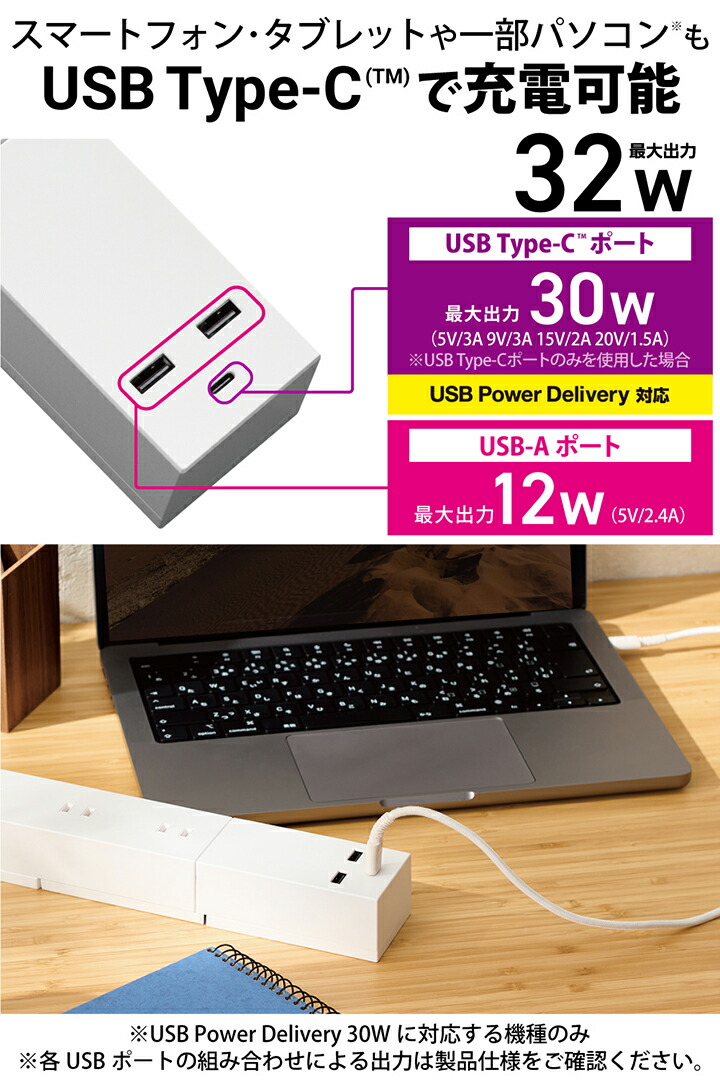 USBタップ 32W モジュール型 Cx1 Ax2 ACx3 ケーブル長 2.5m ホワイト ECT-23325WH USBタップ 32W モジュール型 Cx1 Ax2 ACx3 ケーブル長 2.5m ホワイト ECT-23325WH
