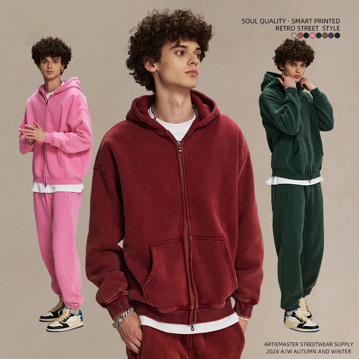 Batikフリースジッパー付きパーカーbatikフリース