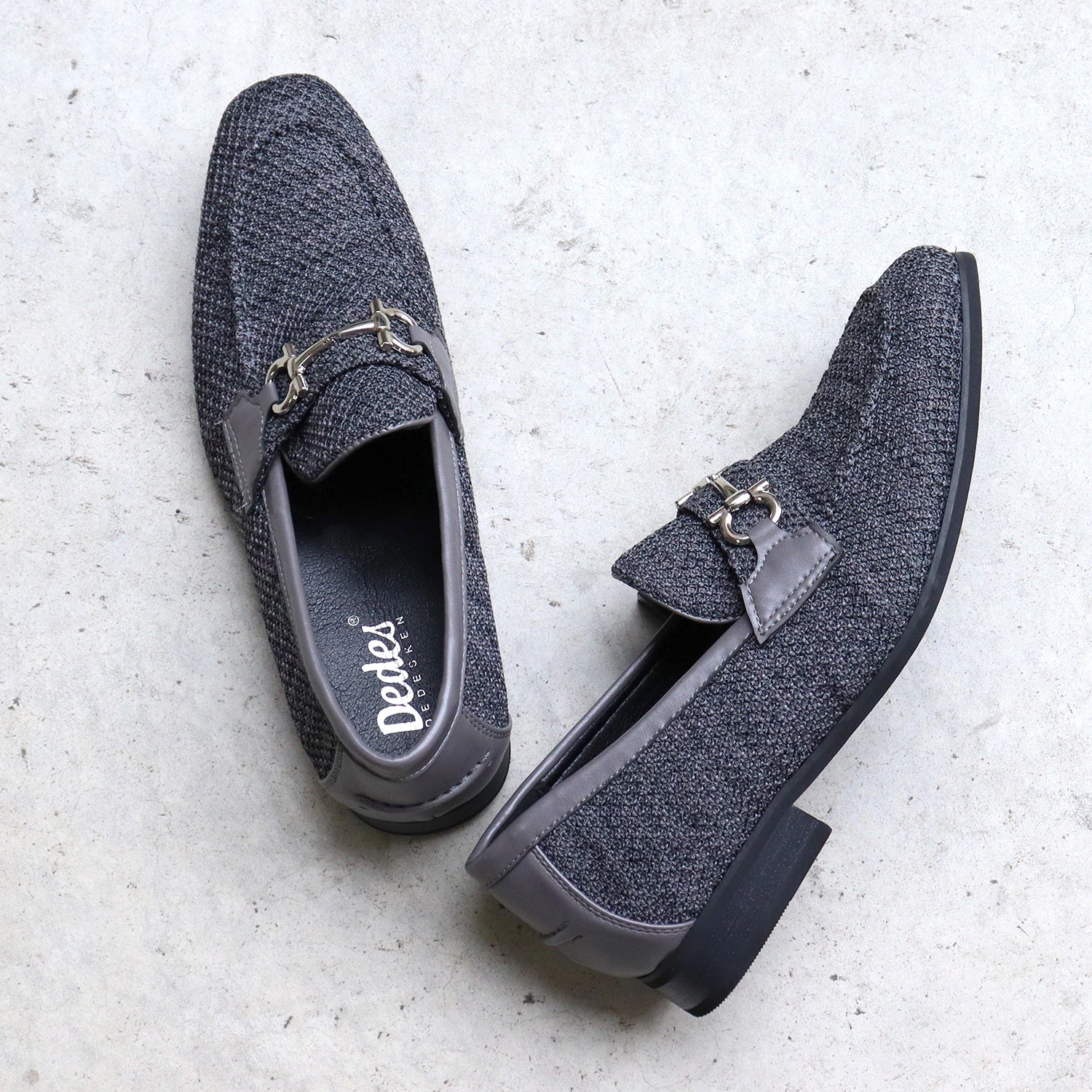 ローファー メンズ おしゃれ ビット 幅広 3E 歩きやすい シンプル カジュアル Uチップ メッシュ 2.5cmヒール 6325 青 ネイビー グレー Dedes