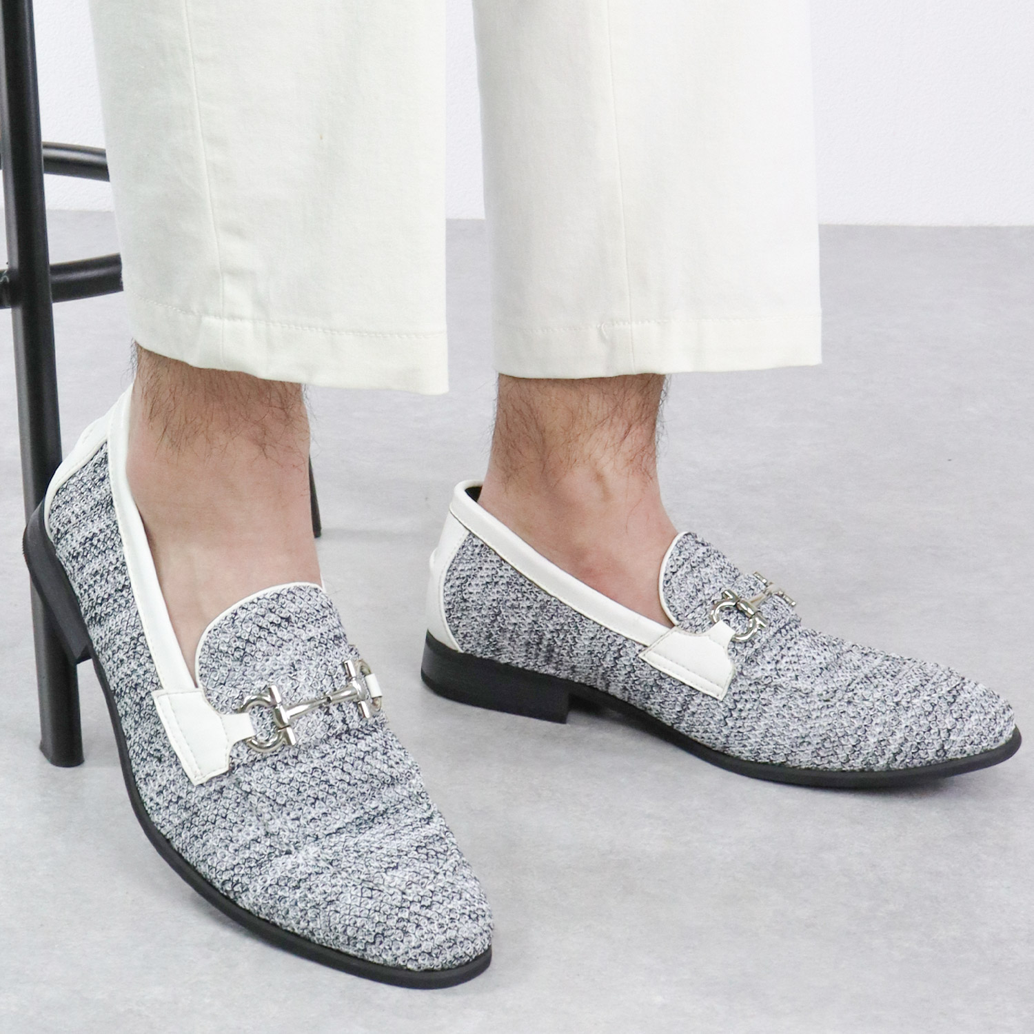 ローファー メンズ おしゃれ ビット 幅広 3E 歩きやすい シンプル カジュアル Uチップ メッシュ 2.5cmヒール 6325 青 ネイビー グレー Dedes