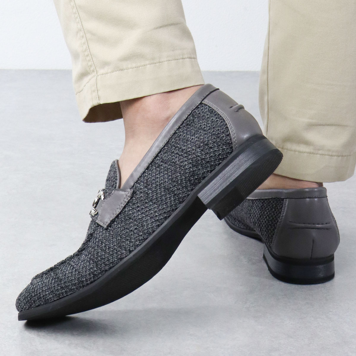 ローファー メンズ おしゃれ ビット 幅広 3E 歩きやすい シンプル カジュアル Uチップ メッシュ 2.5cmヒール 6325 青 ネイビー グレー Dedes