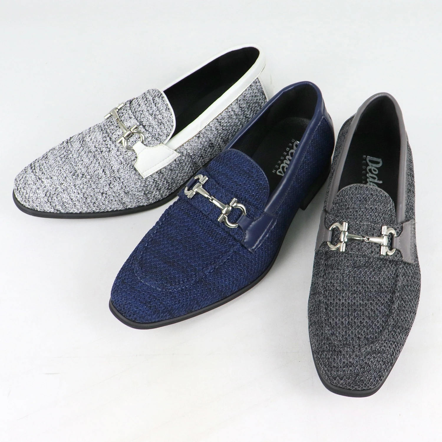 ローファー メンズ おしゃれ ビット 幅広 3E 歩きやすい シンプル カジュアル Uチップ メッシュ 2.5cmヒール 6325 青 ネイビー グレー Dedes