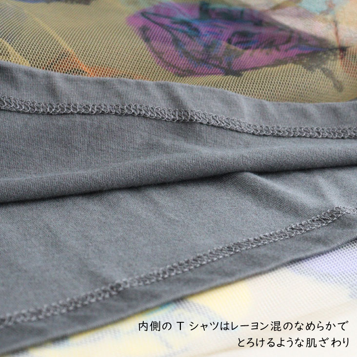 ScoLar スカラー チュール重ね半袖T 猫ドット柄 ふんわり 重ね着 メッシュ カラフル くすみカラー レイヤードスタイル 女性 可愛い かわいい オシャレ 春 夏 秋 ゆったり 142739 ScoLar スカラー チュール重ね半袖T 猫ドット柄 ふんわり 重ね着 メッシュ カラフル くすみカラー レイヤードスタイル 女性 可愛い かわいい オシャレ 春 夏 秋 ゆったり 142739