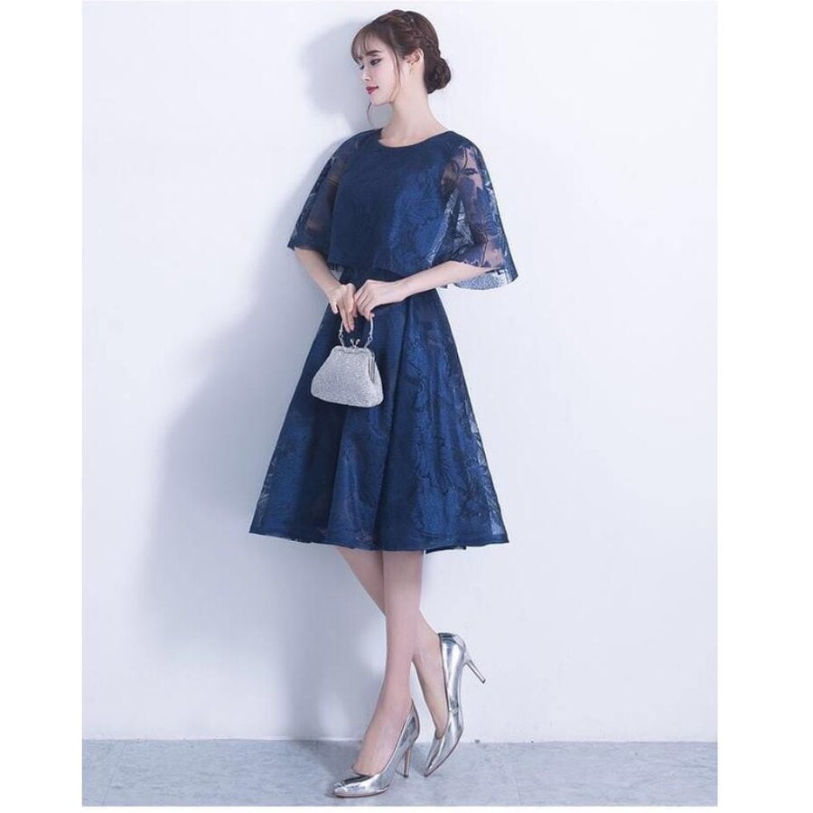 パーティードレス ミモレ丈ドレス 結婚式ワンピース 袖あり カラードレス 大きいサイズ 20代 30