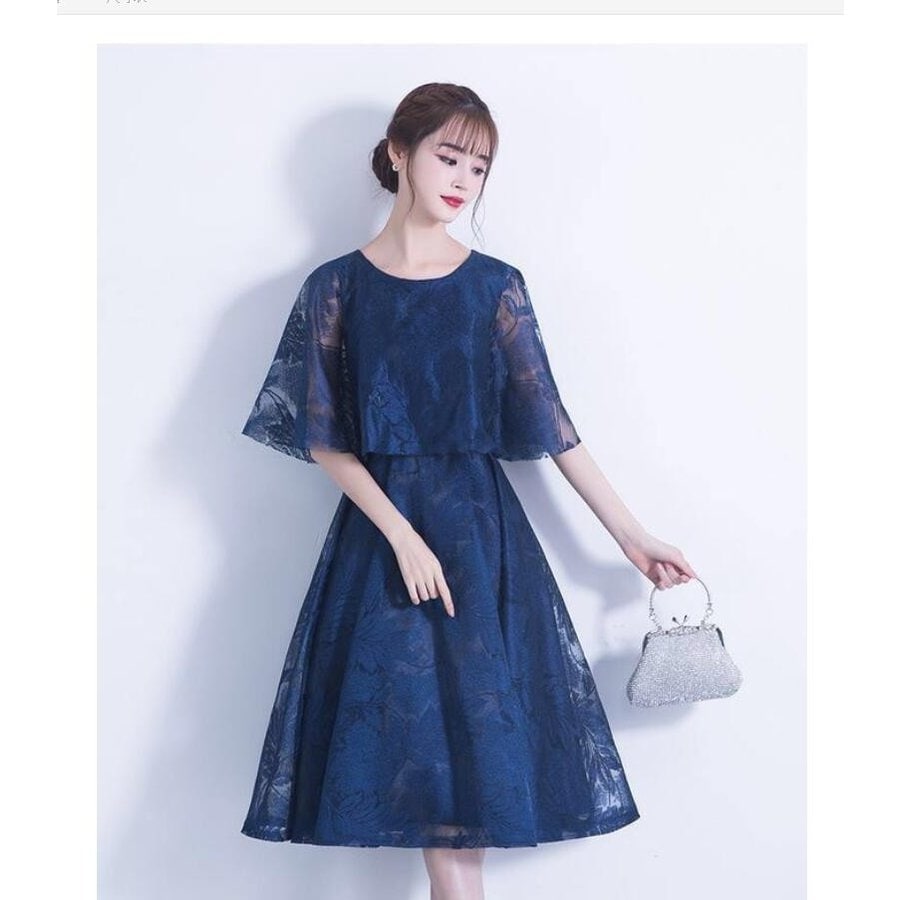 パーティードレス ミモレ丈ドレス 結婚式ワンピース 袖あり カラードレス 大きいサイズ 20代 30