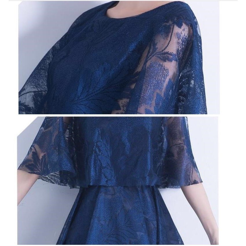 パーティードレス ミモレ丈ドレス 結婚式ワンピース 袖あり カラードレス 大きいサイズ 20代 30