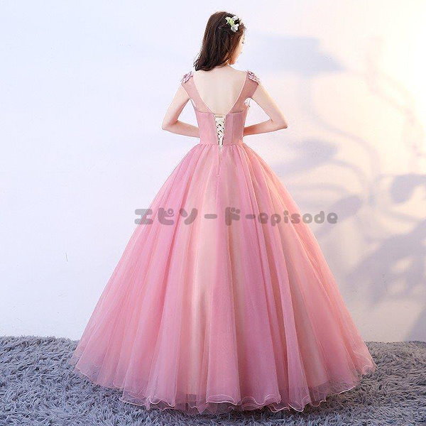 Qoo10] カラードレス ピンク 結婚式 ウエディン