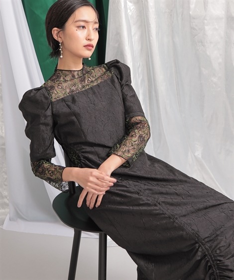 ドレス 結婚式・パーティー・オケージョンドレス スタンドカラー裾シャーリンデザインワンピースドレス大きいサイズ有Callarus ドレス 結婚式・パーティー・オケージョンドレス スタンドカラー裾シャーリンデザインワンピースドレス大きいサイズ有Callarus