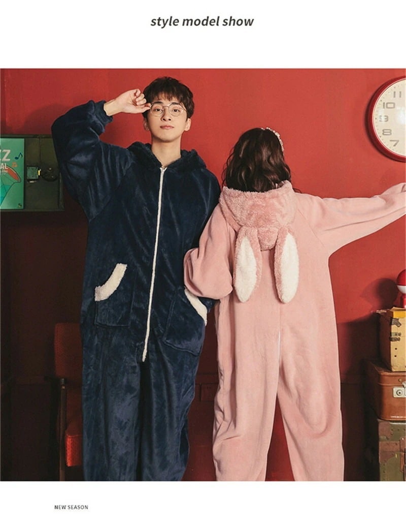 10pscグループ・バイペアパジャマ カップル ウエア ふわもこ うさぎ ペアルック ウェア ペアお揃い 部屋着 フランネル オールインワン 着ぐるみ ナイトウェア レディース メンズ パジャマ