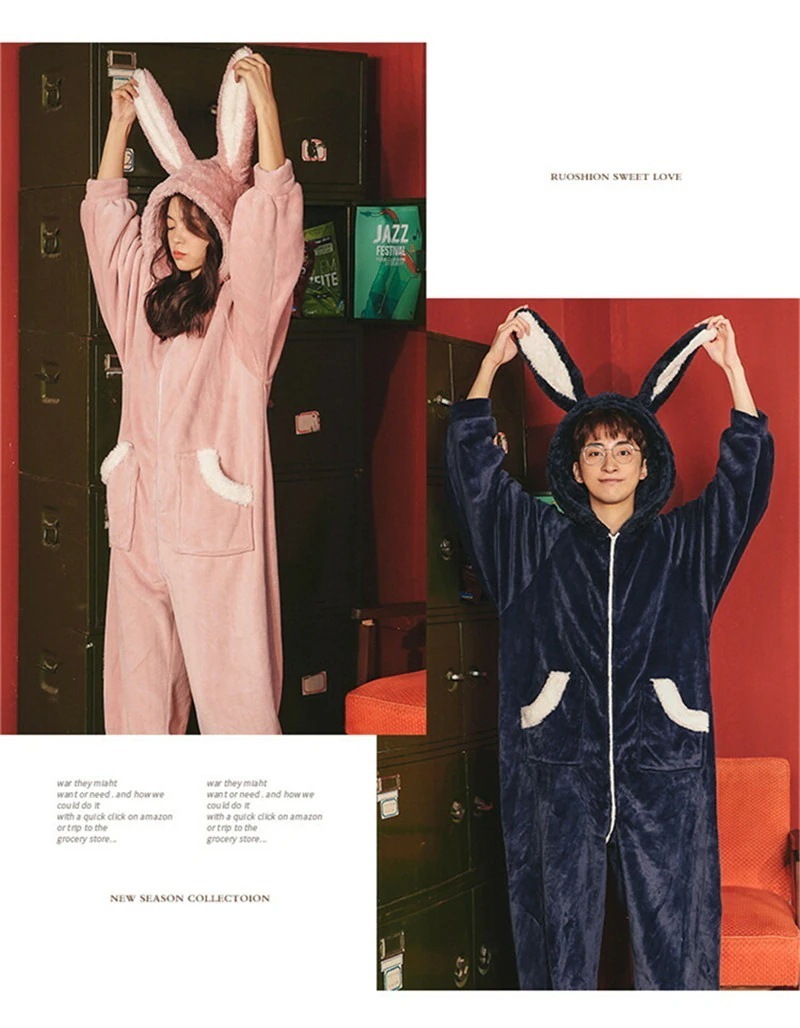 10pscグループ・バイペアパジャマ カップル ウエア ふわもこ うさぎ ペアルック ウェア ペアお揃い 部屋着 フランネル オールインワン 着ぐるみ ナイトウェア レディース メンズ パジャマ