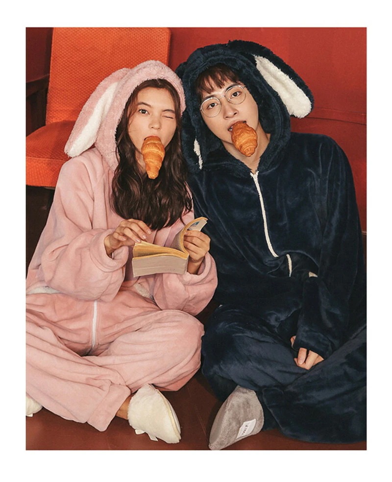 10pscグループ・バイペアパジャマ カップル ウエア ふわもこ うさぎ ペアルック ウェア ペアお揃い 部屋着 フランネル オールインワン 着ぐるみ ナイトウェア レディース メンズ パジャマ