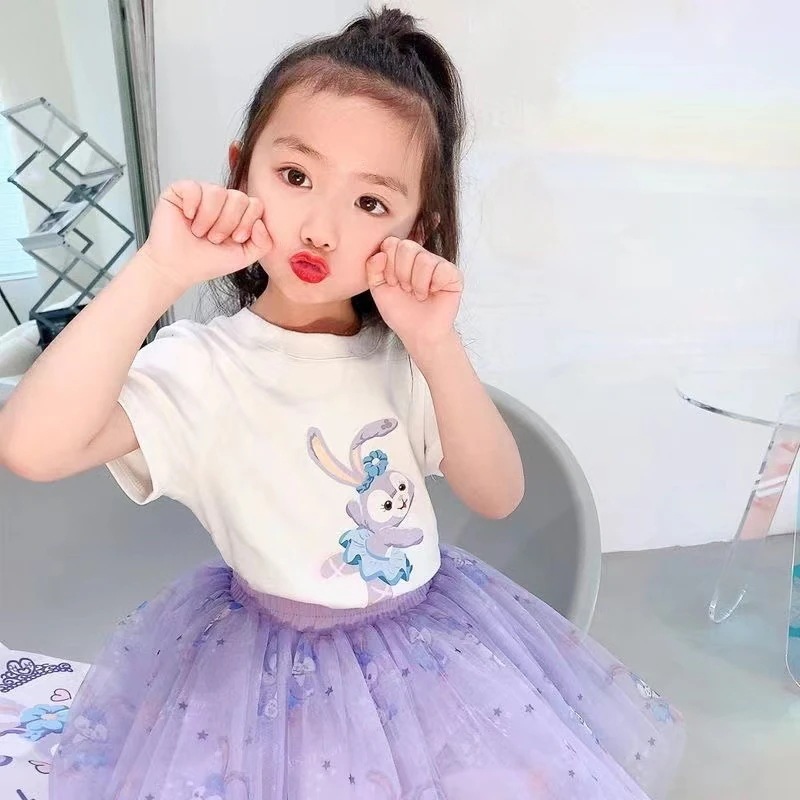 【期間限定】可愛い ステラルー 子供服 半袖 tシャツ ベールスカート 上下2点セット 夏 キャラクター キッズ 女の子ワンピース 通学着 韓国子供服 セットアップ