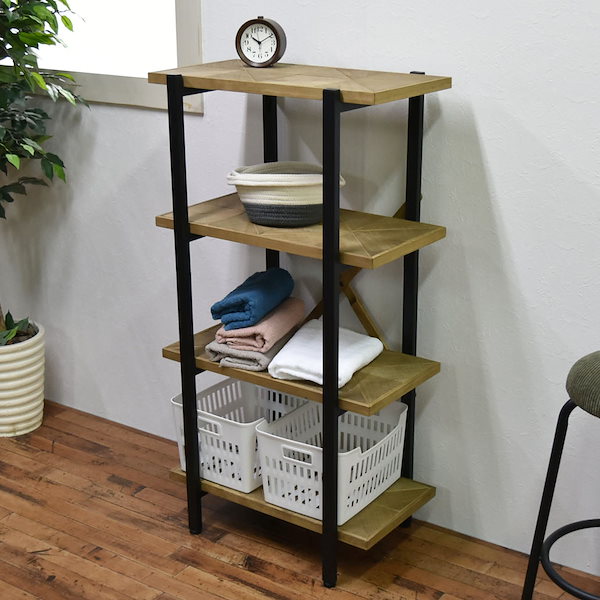 Qoo10] LIVINGUT オープンラック 幅61cm 4段 組木