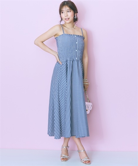 ミニ・ひざ丈/半袖 大きいサイズ 2点セット ストライプシャツ+ワンピース marun ミニ・ひざ丈/半袖 大きいサイズ 2点セット ストライプシャツ+ワンピース marun