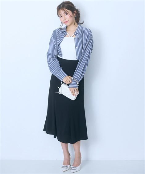 ミニ・ひざ丈/半袖 大きいサイズ 2点セット ストライプシャツ+ワンピース marun ミニ・ひざ丈/半袖 大きいサイズ 2点セット ストライプシャツ+ワンピース marun