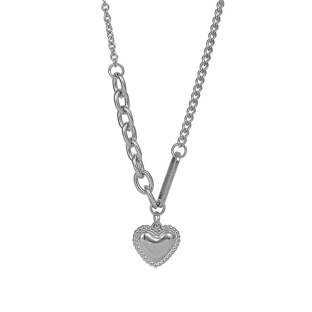 チタンスチールシンプルチェーンスプライシングネックレスメスビーズスムースラブハートペンダン