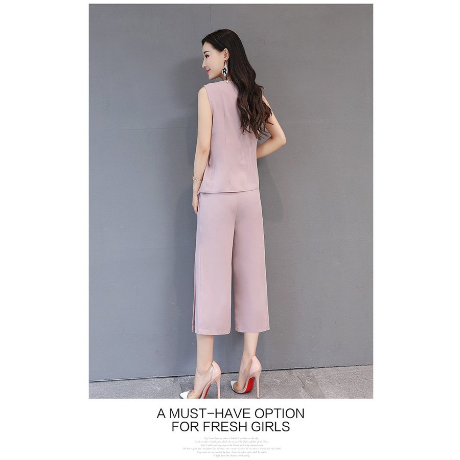 セットアップ 春夏 レディース パンツスーツ ワイドパンツ フォーマル 上下セット ノースリーブ 2点セット 九分丈 OL 着やせ 上品 卒業式 結婚式S/M/L/XL/XXL セットアップ 春夏 レディース パンツスーツ ワイドパンツ フォーマル 上下セット ノースリーブ 2点セット 九分丈 OL 着やせ 上品 卒業式 結婚式S/M/L/XL/XXL