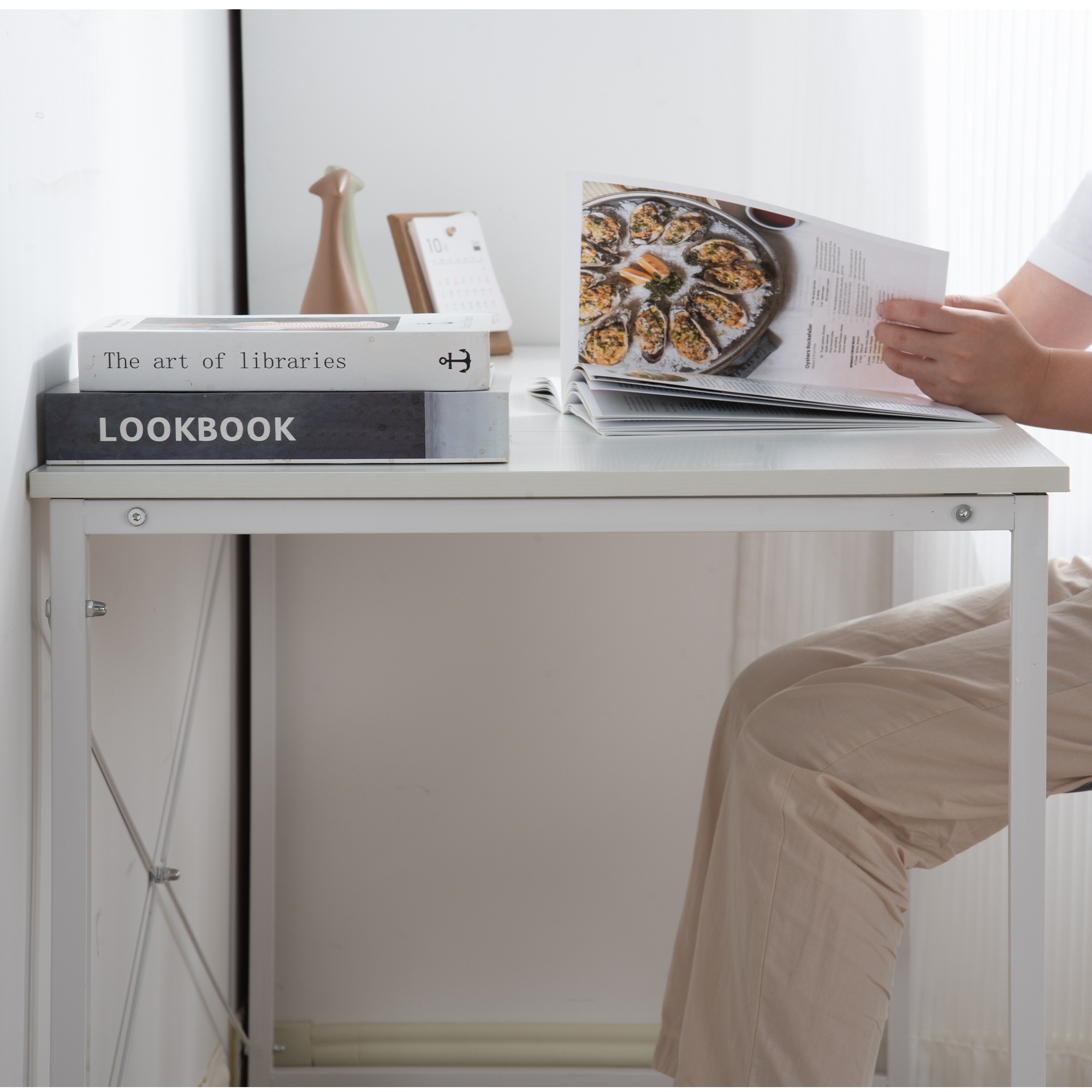 【国内即発送】【新品】【ホワイト】パソコンデスク シンプル 極簡易デスク ワークデスク 木製 机【WF301556AAAオフィスチェア+パソコンデスク セット】321