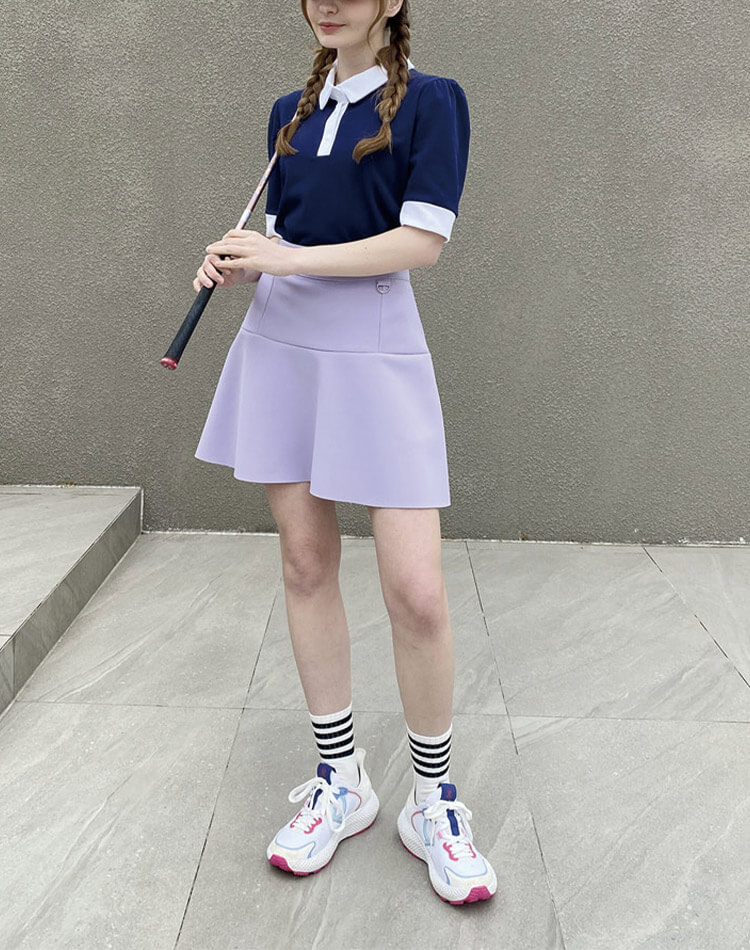 ゴルフ レディース 韓国 スカート フリルスカート Aライン フレア 無地 スポーツウェア テニス ゴルフウェア ウエストゴム 美脚 体型カバー シンプル おしゃれ 可愛い ネイビー アイボリー ライ