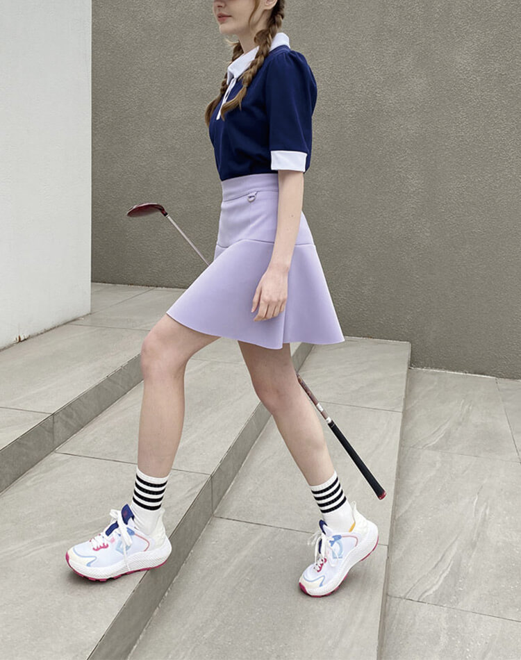 ゴルフ レディース 韓国 スカート フリルスカート Aライン フレア 無地 スポーツウェア テニス ゴルフウェア ウエストゴム 美脚 体型カバー シンプル おしゃれ 可愛い ネイビー アイボリー ライ