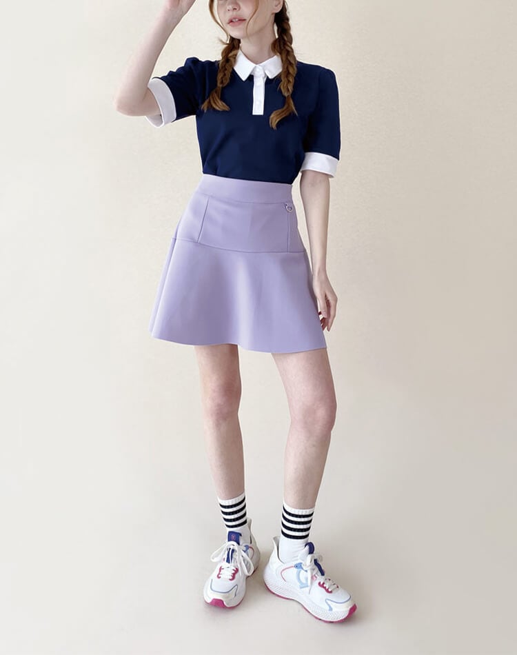 ゴルフ レディース 韓国 スカート フリルスカート Aライン フレア 無地 スポーツウェア テニス ゴルフウェア ウエストゴム 美脚 体型カバー シンプル おしゃれ 可愛い ネイビー アイボリー ライ