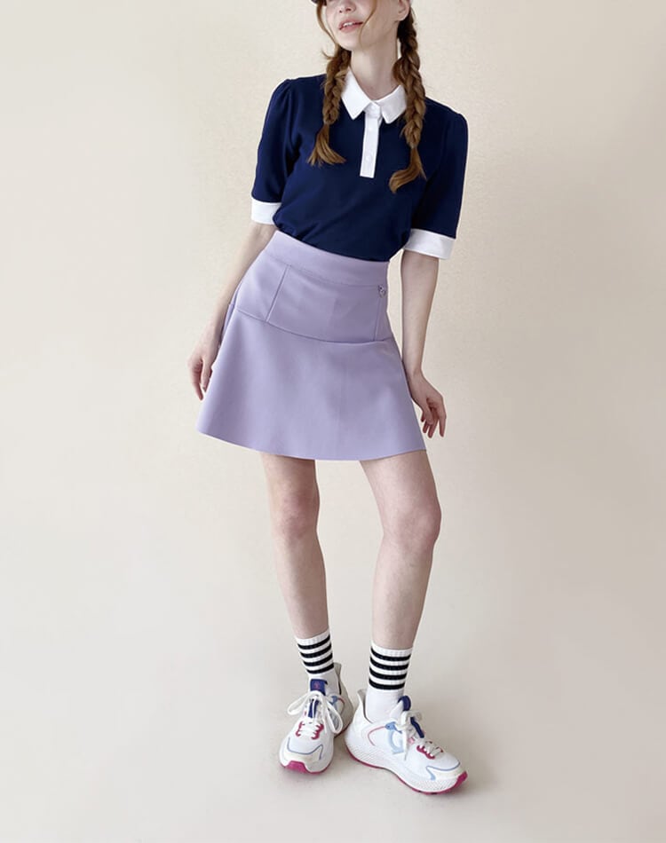 ゴルフ レディース 韓国 スカート フリルスカート Aライン フレア 無地 スポーツウェア テニス ゴルフウェア ウエストゴム 美脚 体型カバー シンプル おしゃれ 可愛い ネイビー アイボリー ライ