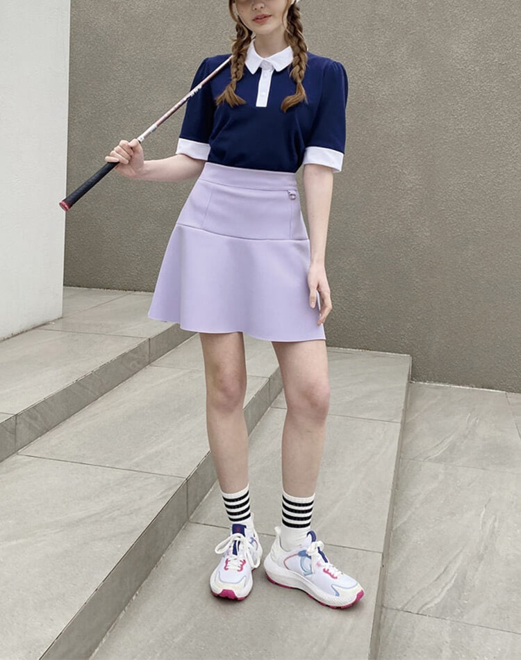ゴルフ レディース 韓国 スカート フリルスカート Aライン フレア 無地 スポーツウェア テニス ゴルフウェア ウエストゴム 美脚 体型カバー シンプル おしゃれ 可愛い ネイビー アイボリー ライ